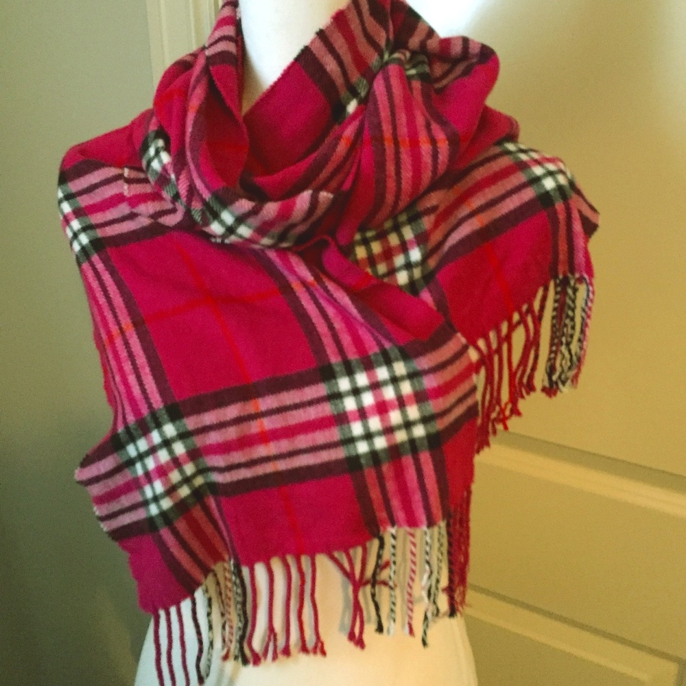 ALOHA  Plaid bright Pink Cashmere scarf
